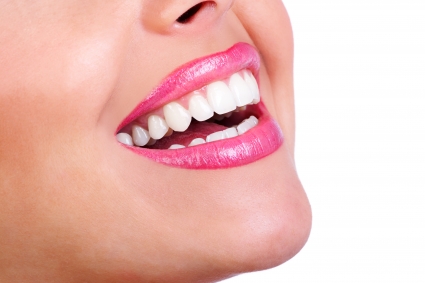 Close up of woman's smile with full lips