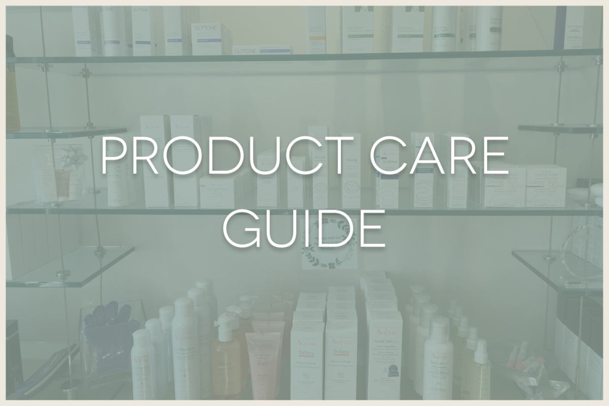 image of products on shelves, title says product care guide