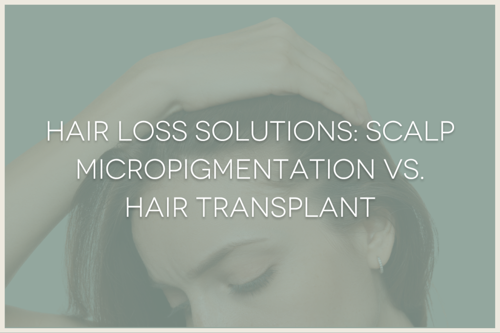 woman holding back hair at temple, showing thinning hair